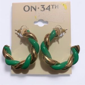 NWT. Green and Gold Hoop Earrings.